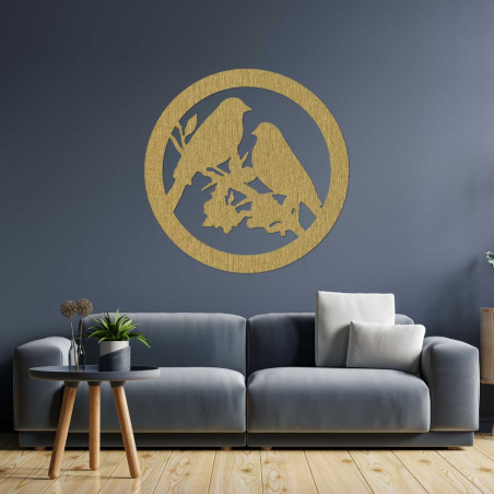 Wooden wall painting birds on a branch Wooden wall painting birds on a branch