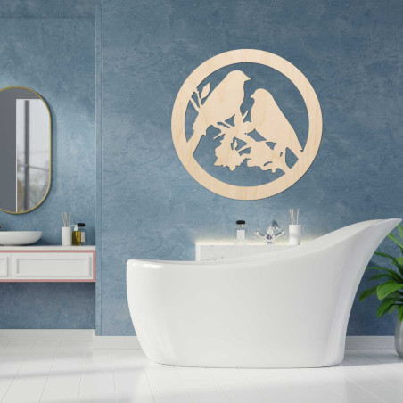 Wooden wall painting birds on a branch Wooden wall painting birds on a branch