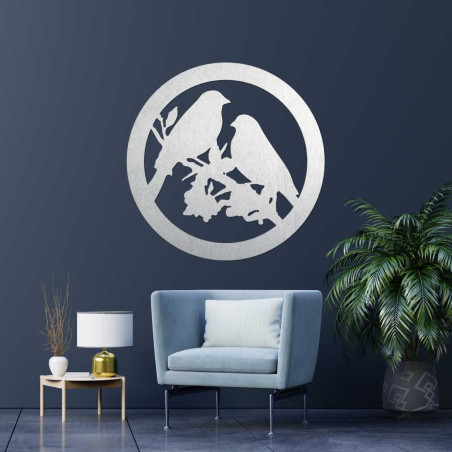 Wooden wall painting birds on a branch Wooden wall painting birds on a branch