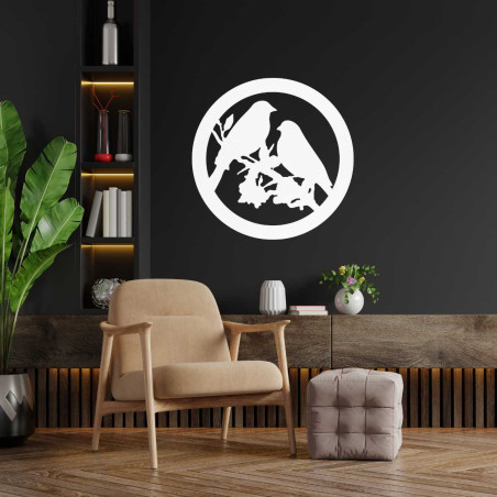 Wooden wall painting birds on a branch Wooden wall painting birds on a branch