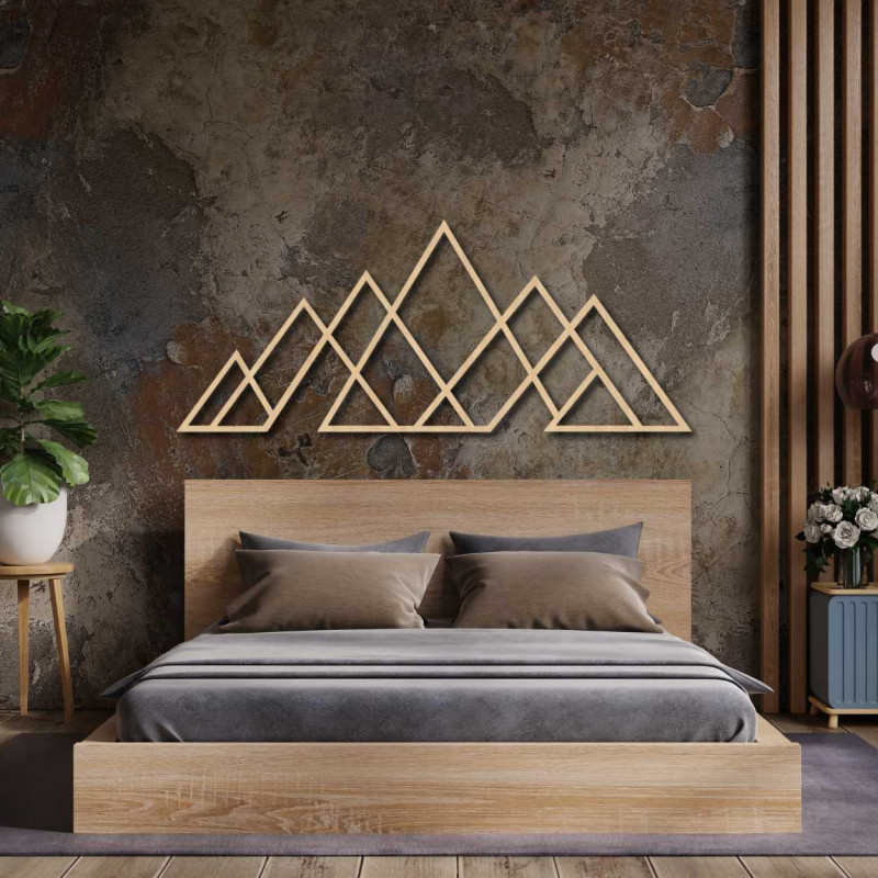 Wooden wall picture of geometric mountains - APALATU