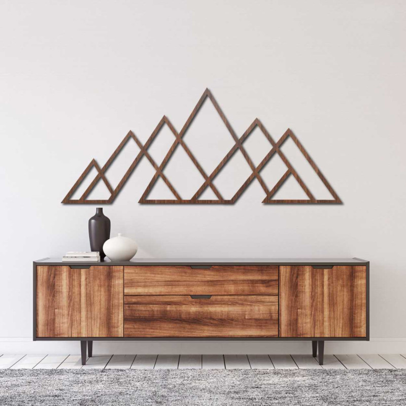 Wooden wall picture of geometric mountains -...
