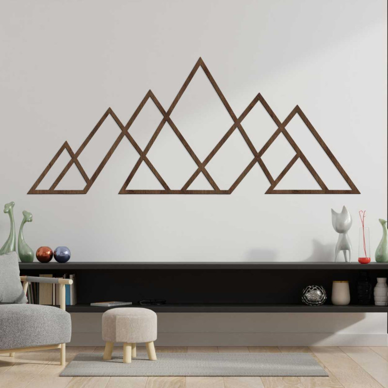 Wooden wall picture of geometric mountains - APALATU