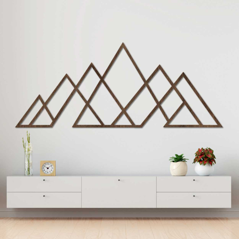 Wooden wall picture of geometric mountains - APALATU