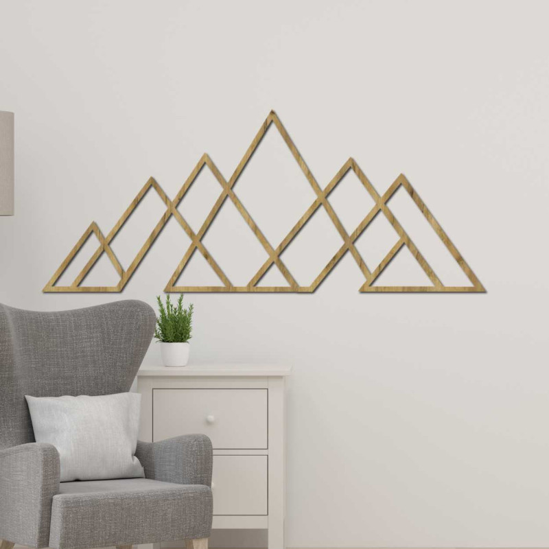 Wooden wall picture of geometric mountains - APALATU