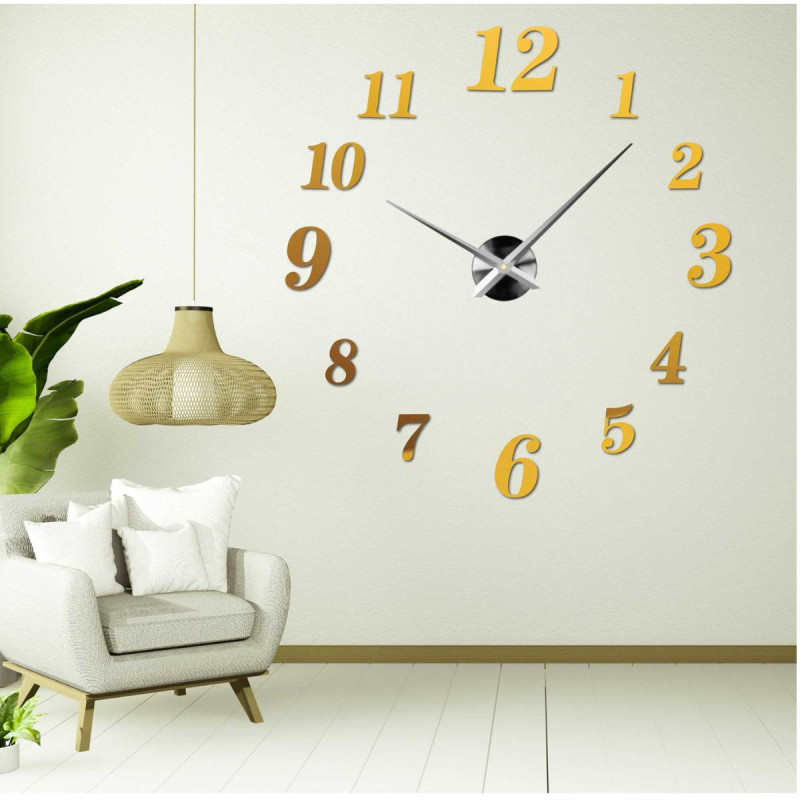 Adhesive wall clock made of black plexiglass on a white wall