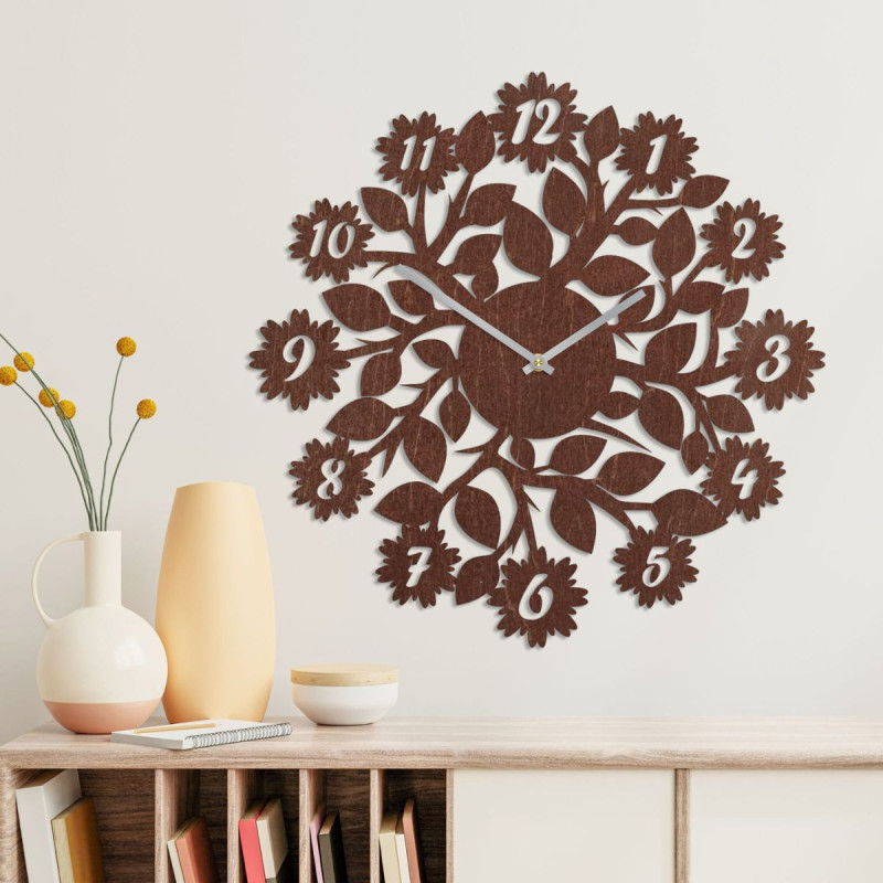 stylish clock with numbers, flowers