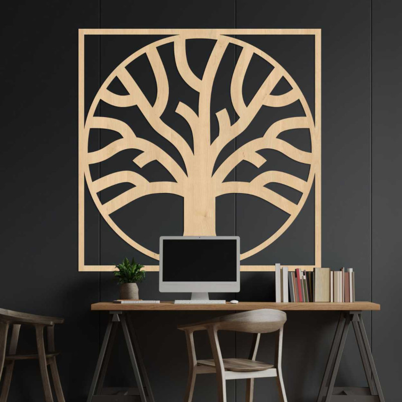 Natural wooden decoration with a harmonious tree design and rooting.