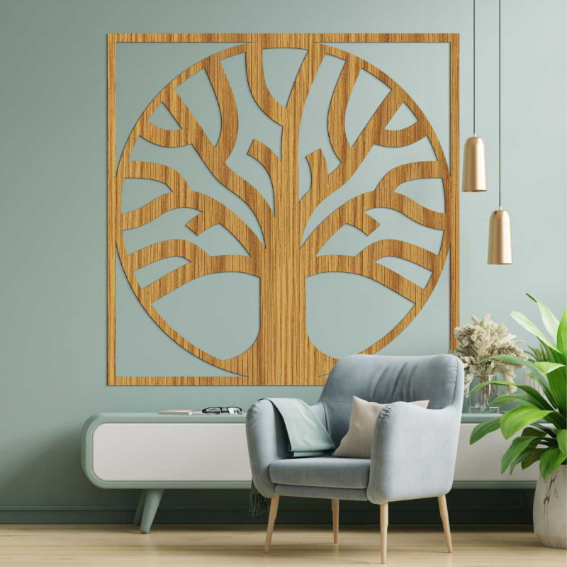 Natural wooden decoration with a harmonious tree design and rooting.