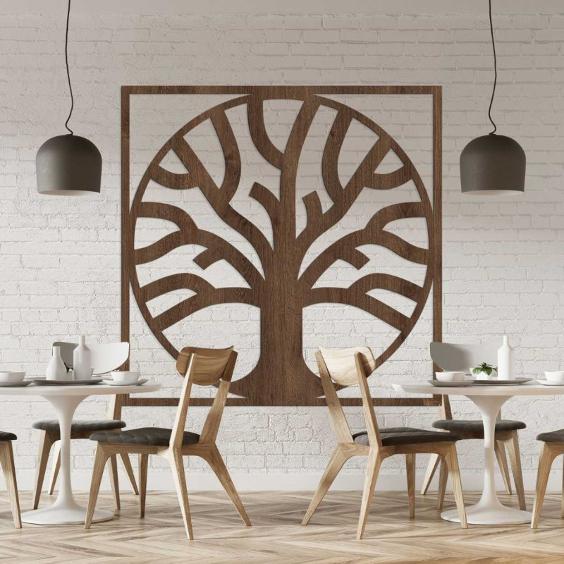 Natural wooden decoration with a harmonious tree design and rooting.