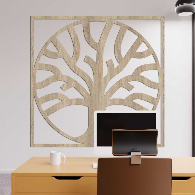 Natural wooden decoration with a harmonious tree design and rooting.