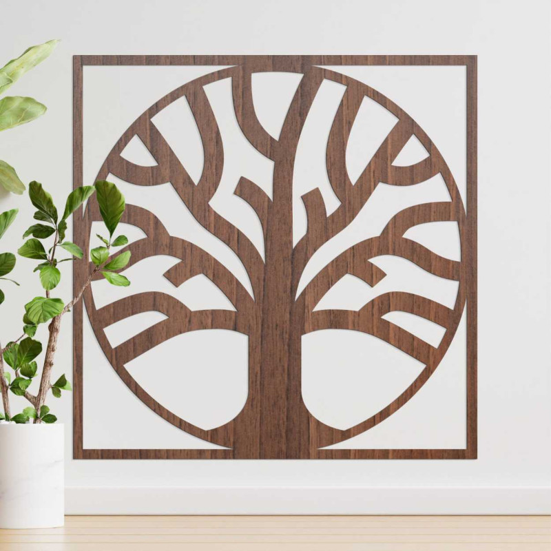 Natural wooden decoration with a harmonious tree design and rooting.