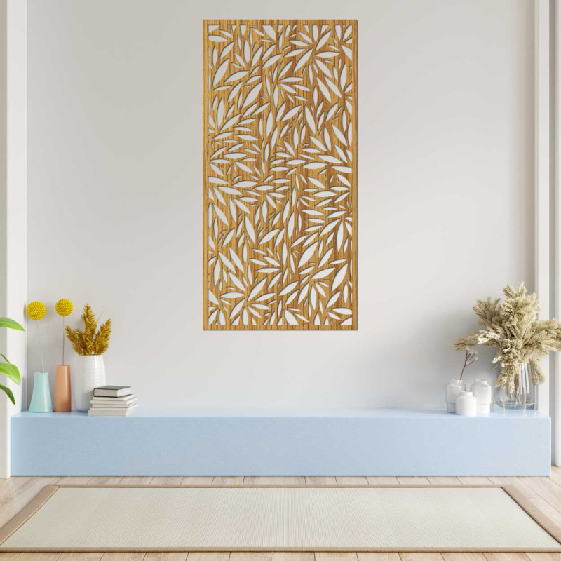 A close-up view of a design painting with a leaf motif