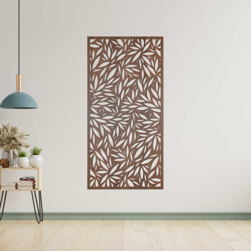 A close-up view of a design painting with a leaf motif