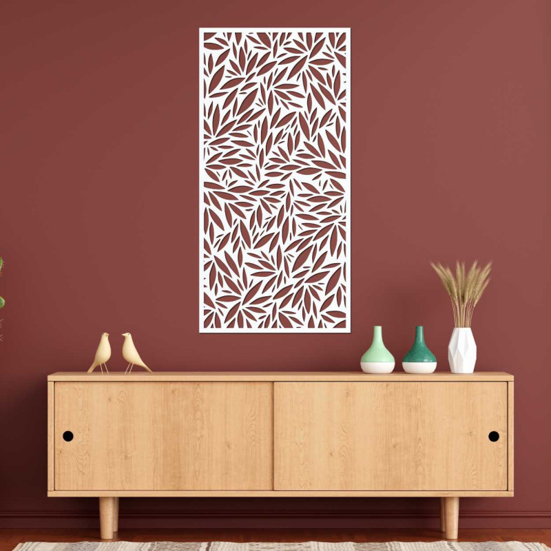 A close-up view of a design painting with a leaf motif