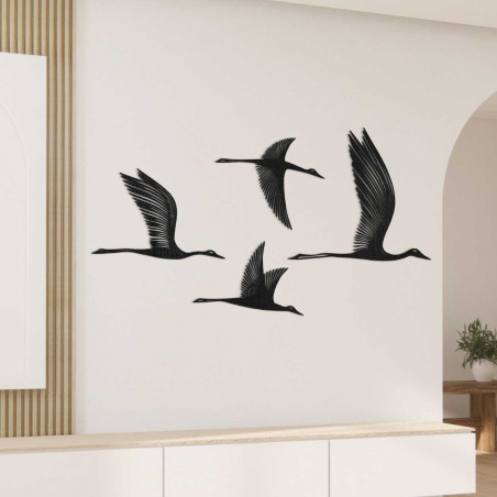 Minimalist wooden bird design mounted on interior wall