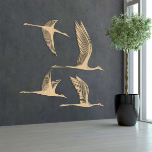 Minimalist wooden bird design mounted on interior wall 2