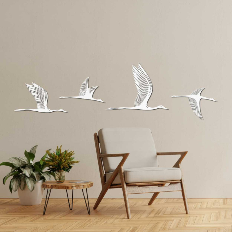 Minimalist wooden bird design mounted on interior wall