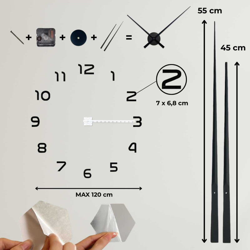 Designer clock with numbers arranged in a circular shape around the hands.