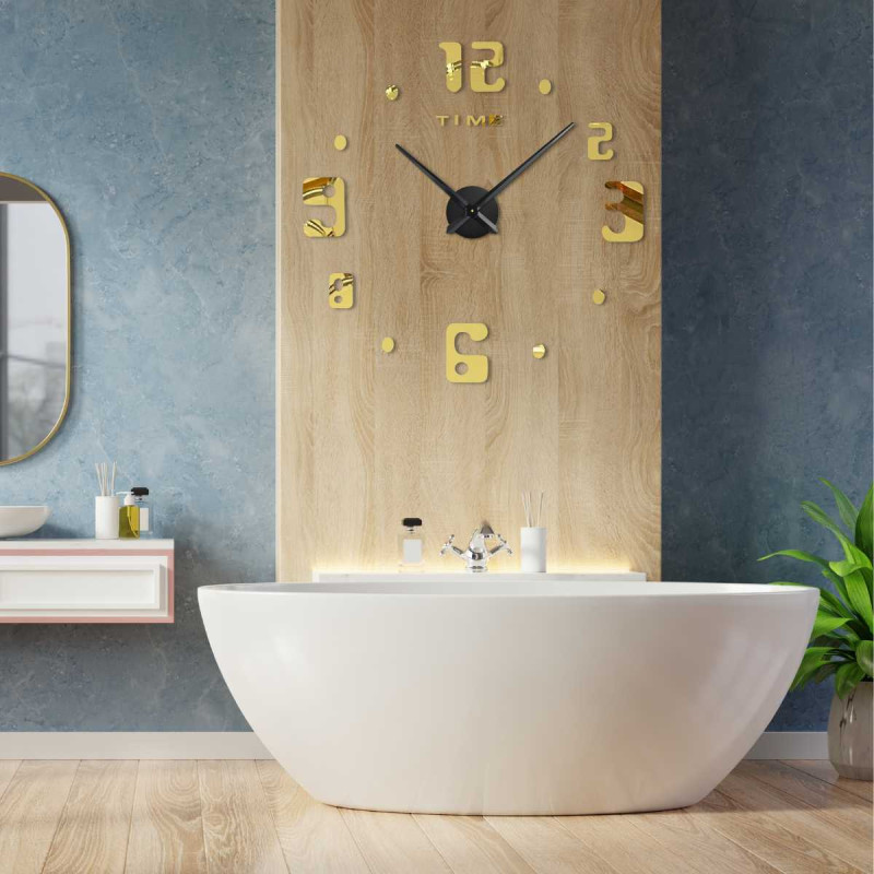 Wall clock with the inscription TIME under the number twelve and a modern numeric style.