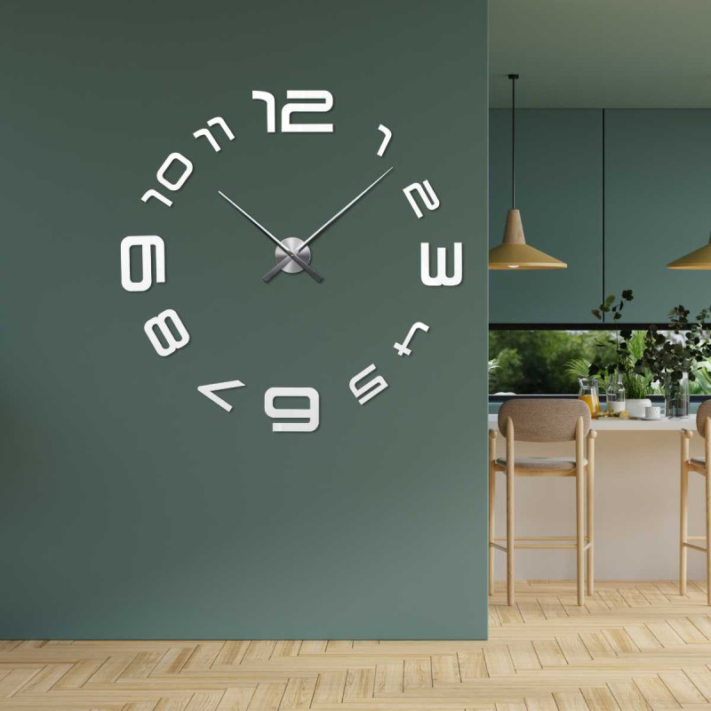 Wall sticker clock with large numbers and minimalist hands.