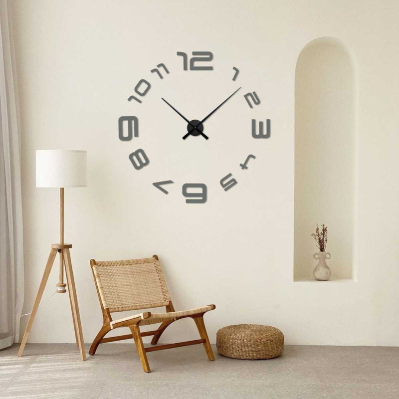 Wall sticker clock with large numbers and minimalist hands.