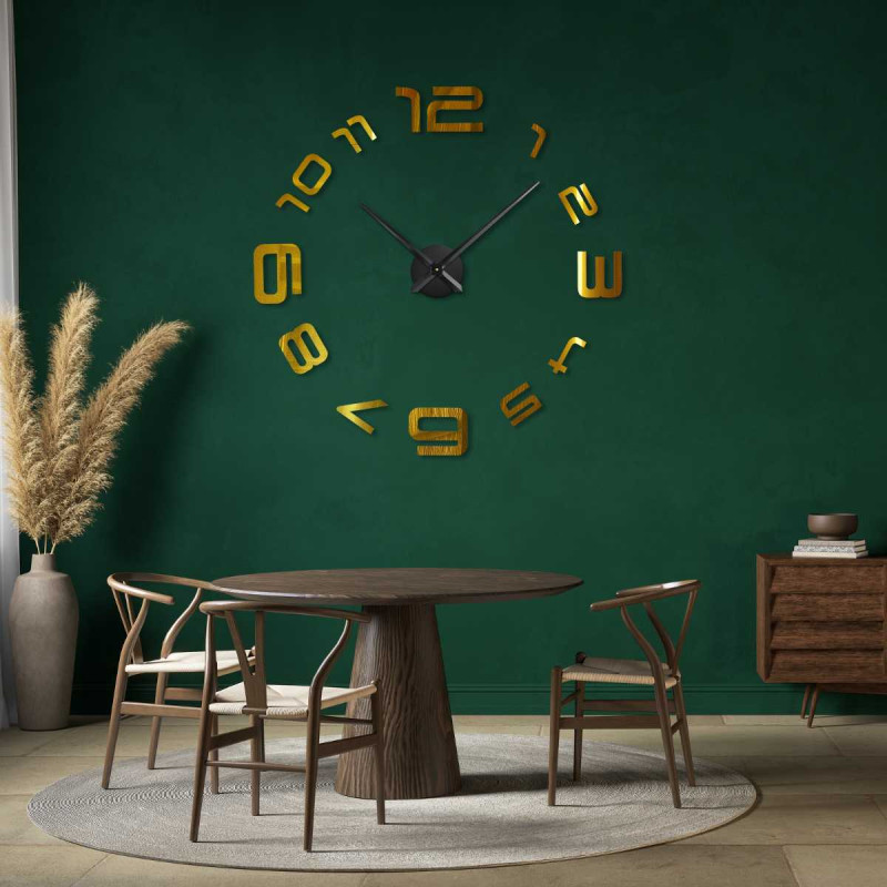 Wall sticker clock with large numbers and minimalist hands.