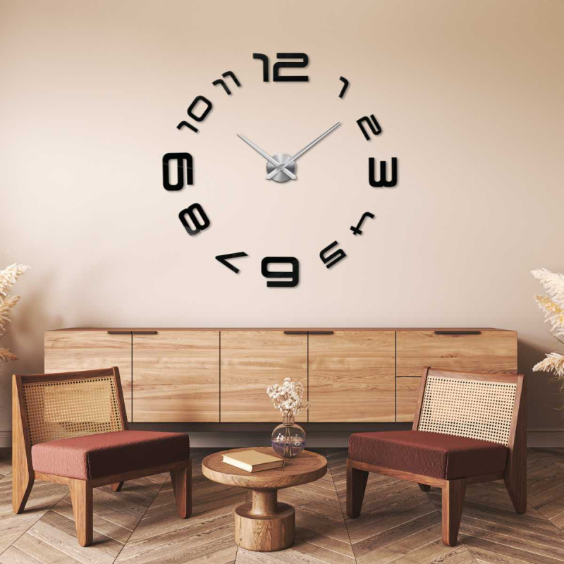 Wall sticker clock with large numbers and minimalist hands.