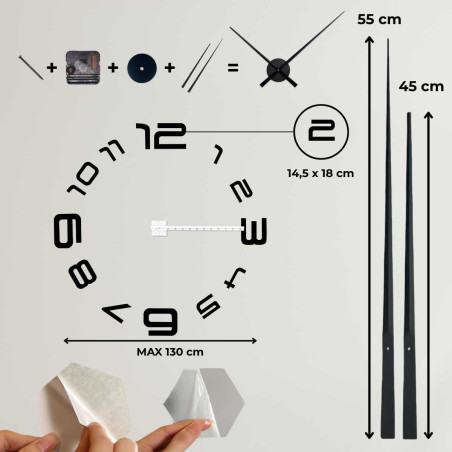 Illustration of a wall sticker clock showing the proportions and dimensions of the product. Illustration of a wall sticker clock showing the proportions and dimensions of the product.