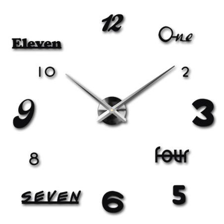 Wall clock with bold numbers in different fonts for a modern look. Wall clock with bold numbers in different fonts for a modern look.