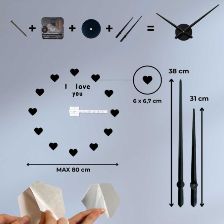 The illustration shows in detail the size, proportions, and layout of the elements of the romantic 3D clock.