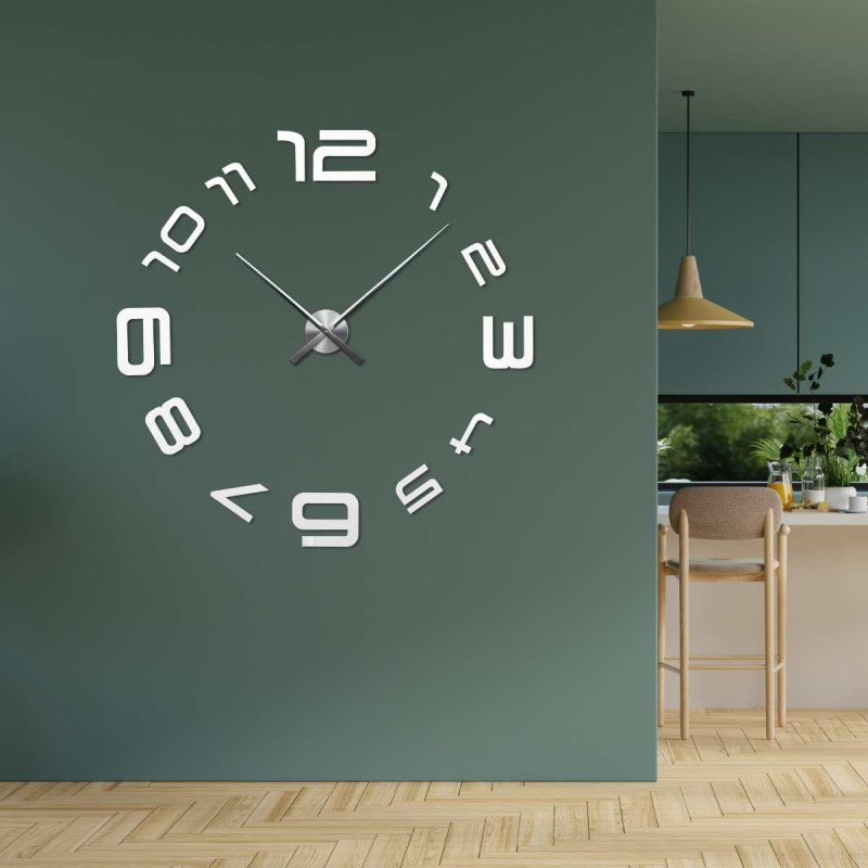 Wall sticker clock with large numbers and minimalist hands.