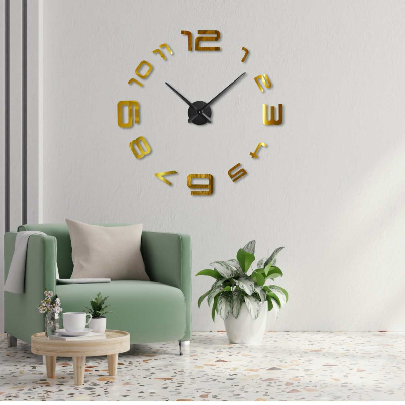 Wall sticker clock with large numbers and minimalist hands.