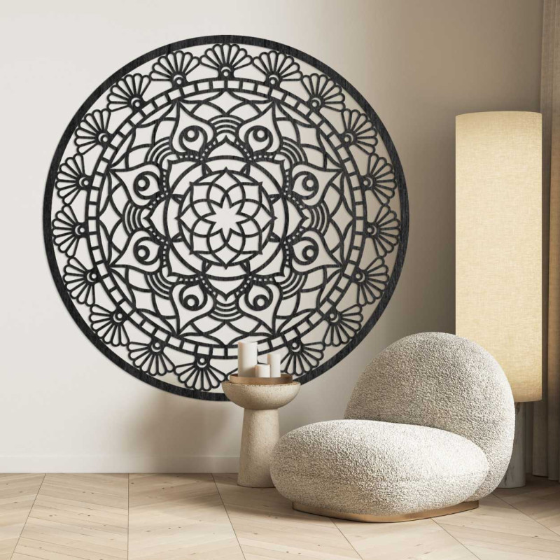 Circular design with delicate lines and floral patterns that create a harmonious whole.