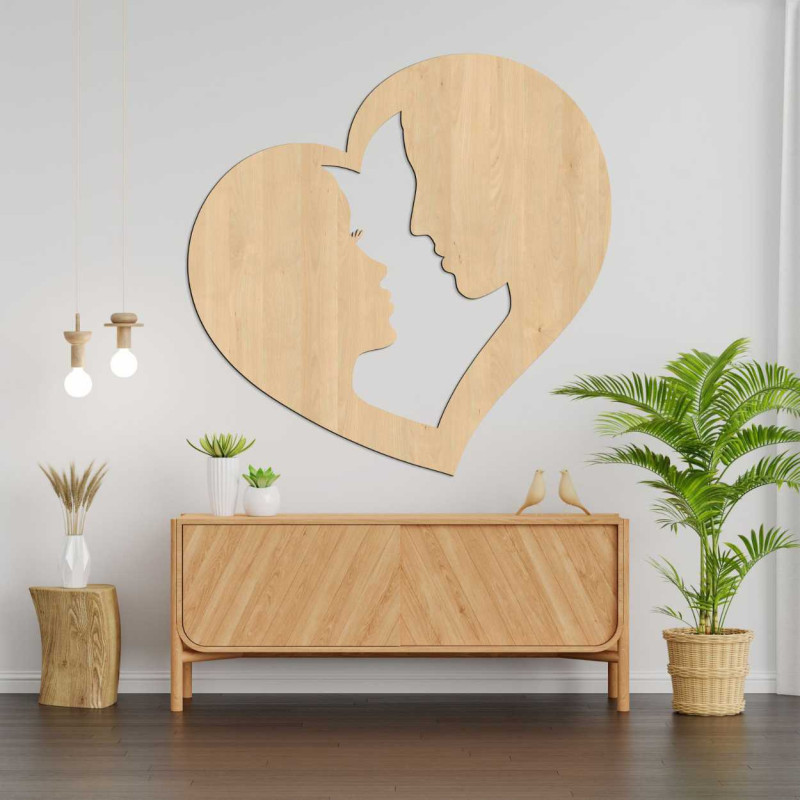 Decoration depicting the silhouette of a man and a woman in profile enclosed in one heart.