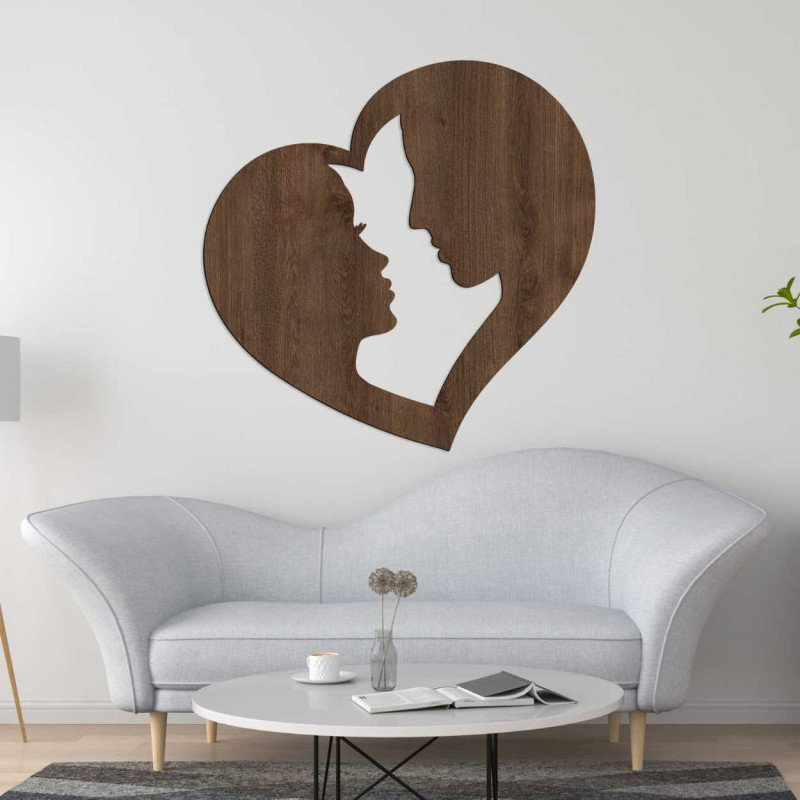 Decoration depicting the silhouette of a man and a woman in profile enclosed in one heart.