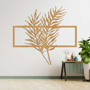 Wooden picture with minimalist leaves in a frame - FERNS
