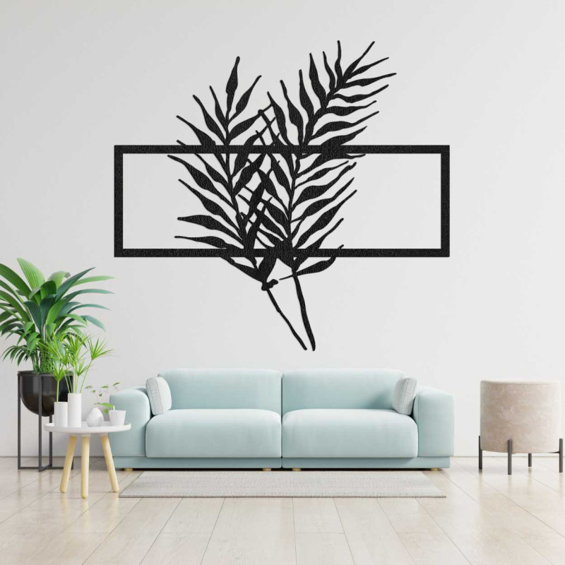 Wooden picture with minimalist leaves in a frame - FERNS
