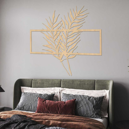 Wooden picture with minimalist leaves in a frame - FERNS