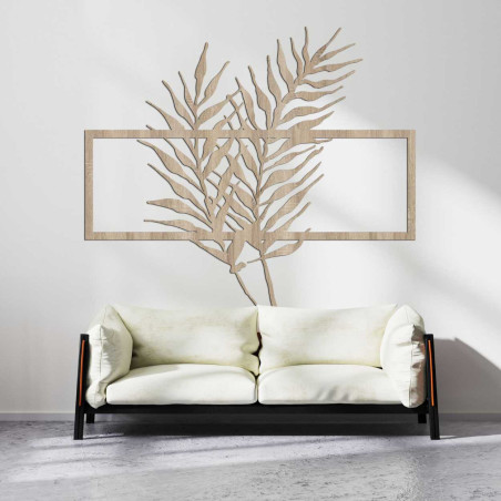 Wooden picture with minimalist leaves in a frame - FERNS