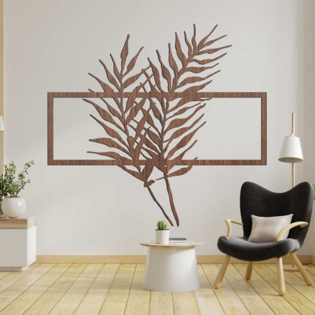 Wooden picture with minimalist leaves in a frame - FERNS
