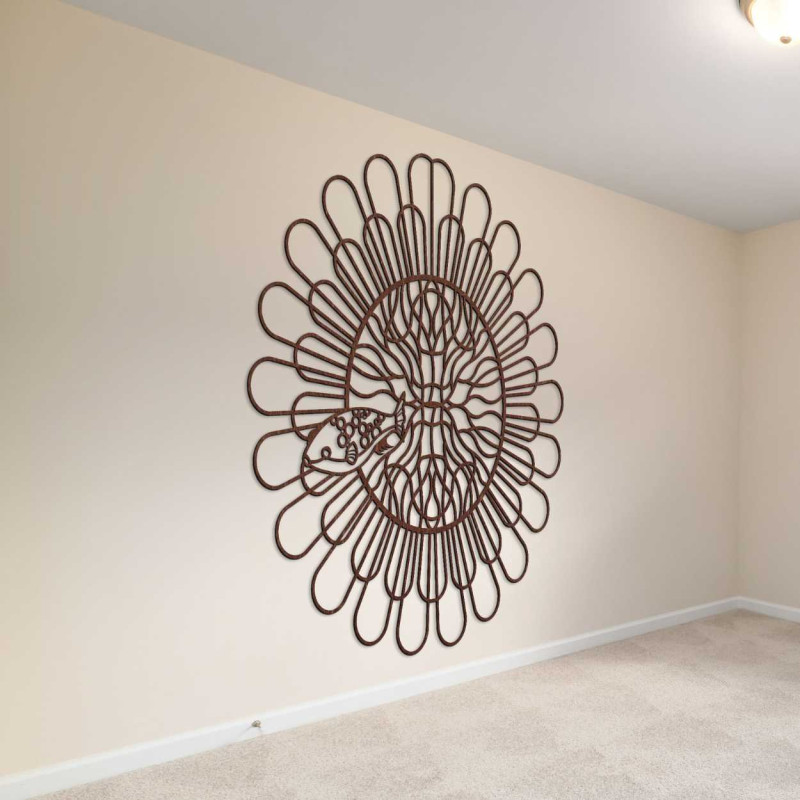 A precisely carved wooden wall painting with a natural and symbolic motif.