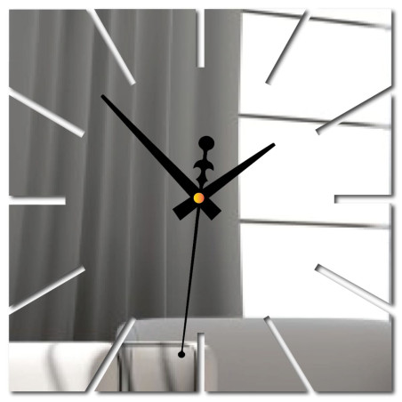 Modern wall clock made of plexiglass with white hands and a black background Modern wall clock made of plexiglass with white hands and a black background