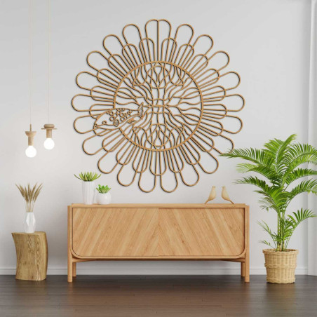 Wall decoration with a distinctive circular pattern resembling a blooming flower. Wall decoration with a distinctive circular pattern resembling a blooming flower.
