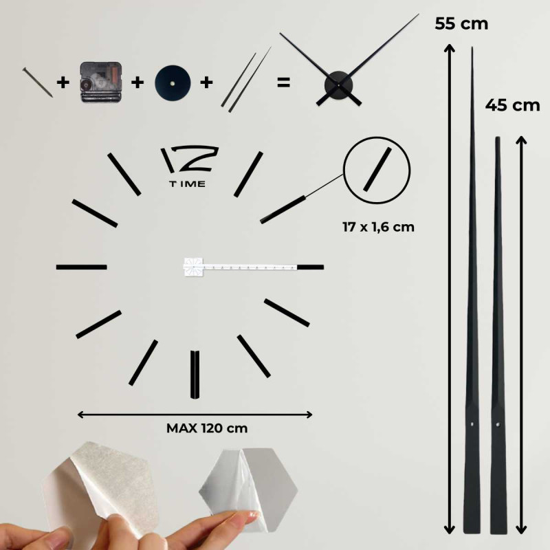 Adhesive clock with large raised numbers for better tactile orientation.