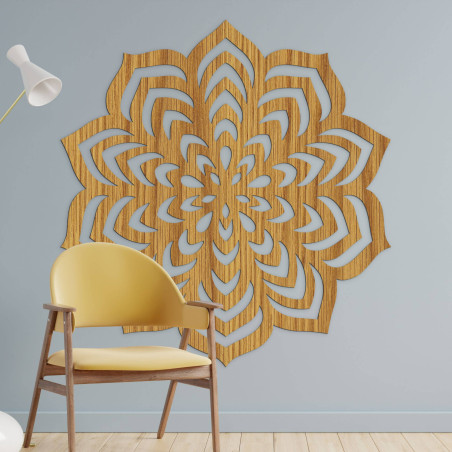 Wooden decoration with a carved mandala motif. Wooden decoration with a carved mandala motif.