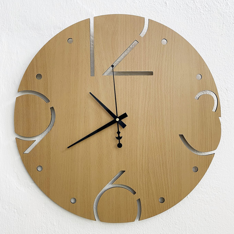 Modern wall clock, wooden wall clock, plywood