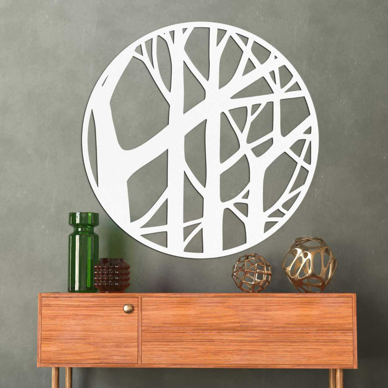 Minimalist decoration with branches in a circular wooden frame