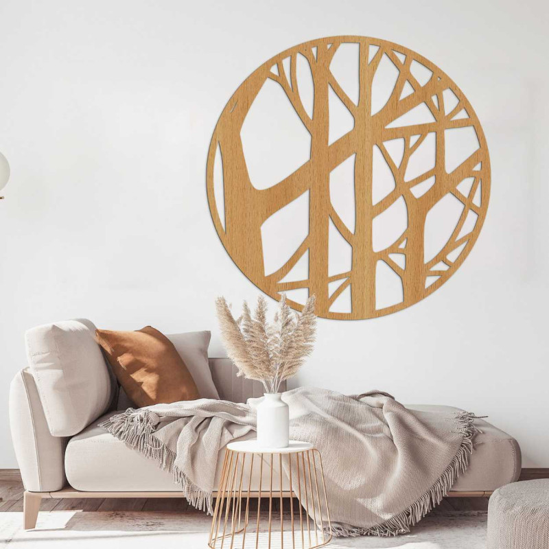 Minimalist decoration with branches in a circular wooden frame