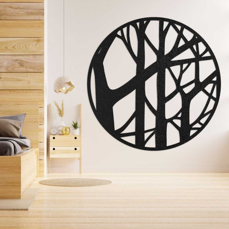 Minimalist decoration with branches in a circular wooden frame